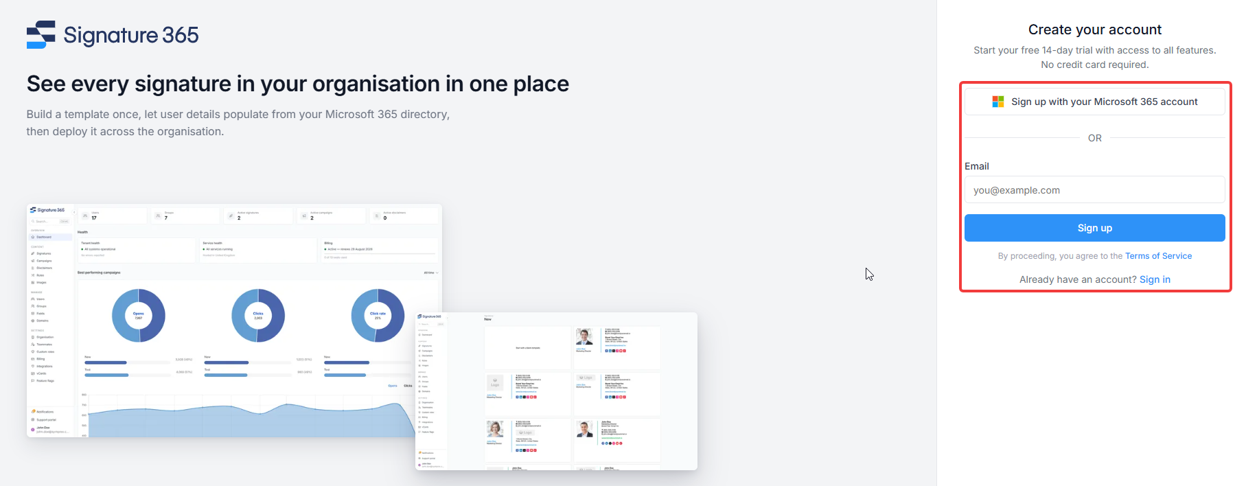 Sign-up form with Register with Microsoft 365 button and details fields